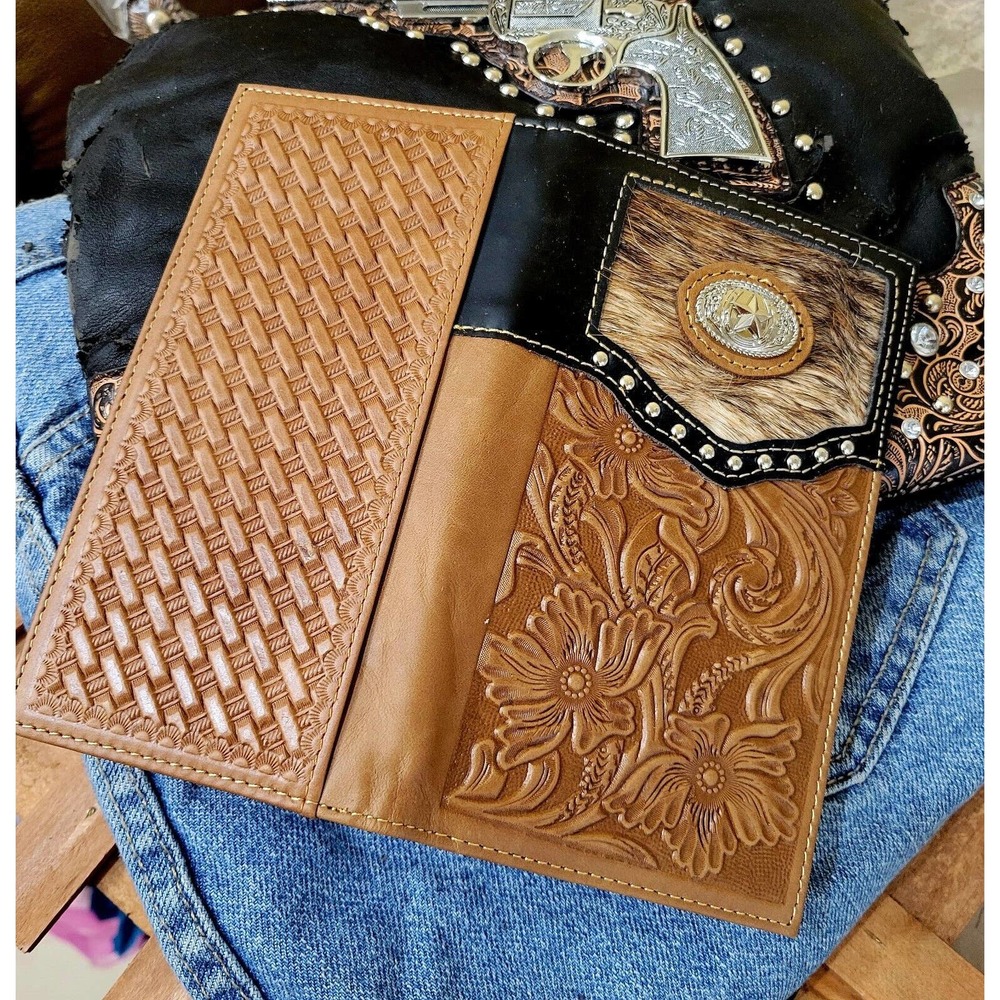 Star Sheriff Star Western wallet genuine leather cow hair hand tooled Bifold... - Picture 3 of 10